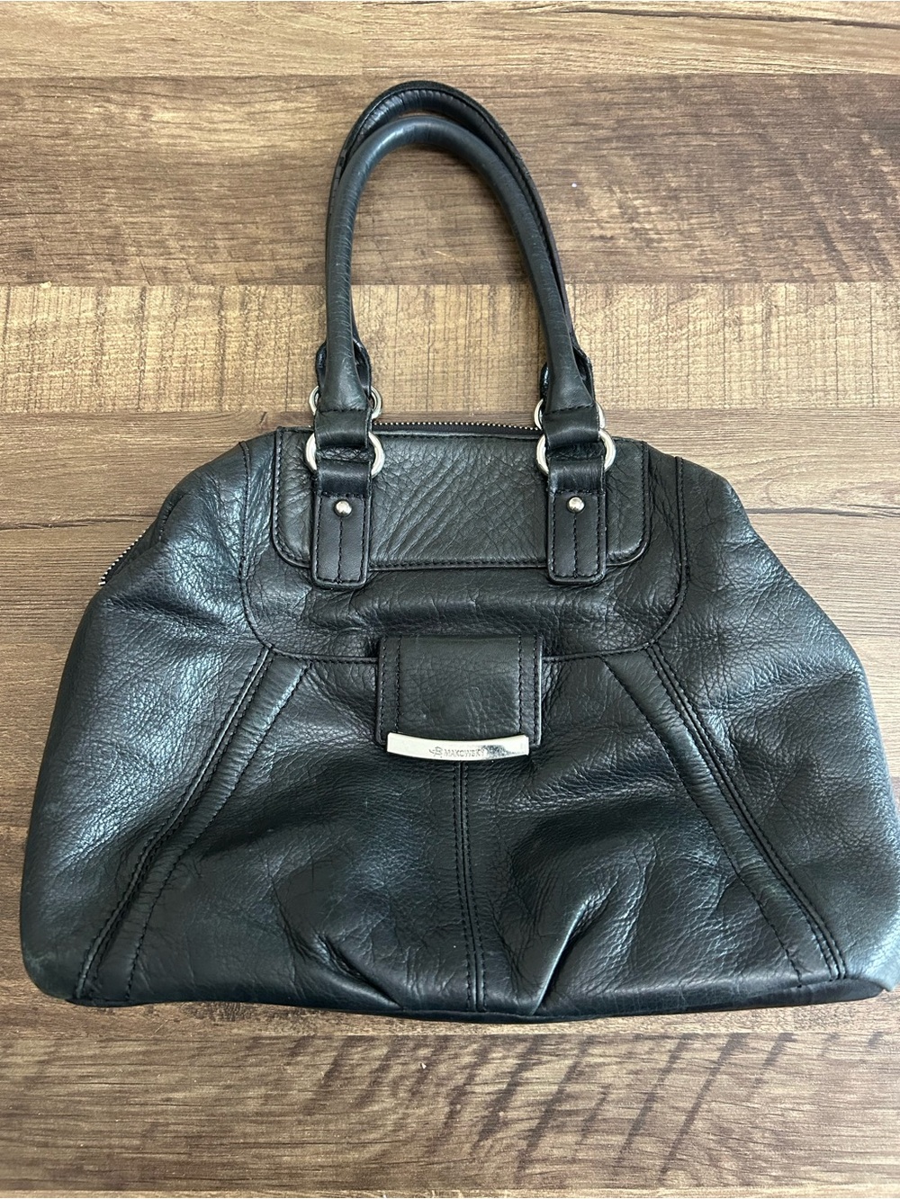 B. Makowsky Black Pebbled Leather Satchel Bag Y2K